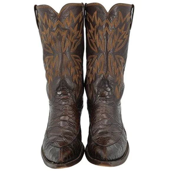 Vintage Exotic Justin Cowboy Boots Mens size 9D Brown Western 9020 White Label - Picture 3 of 16